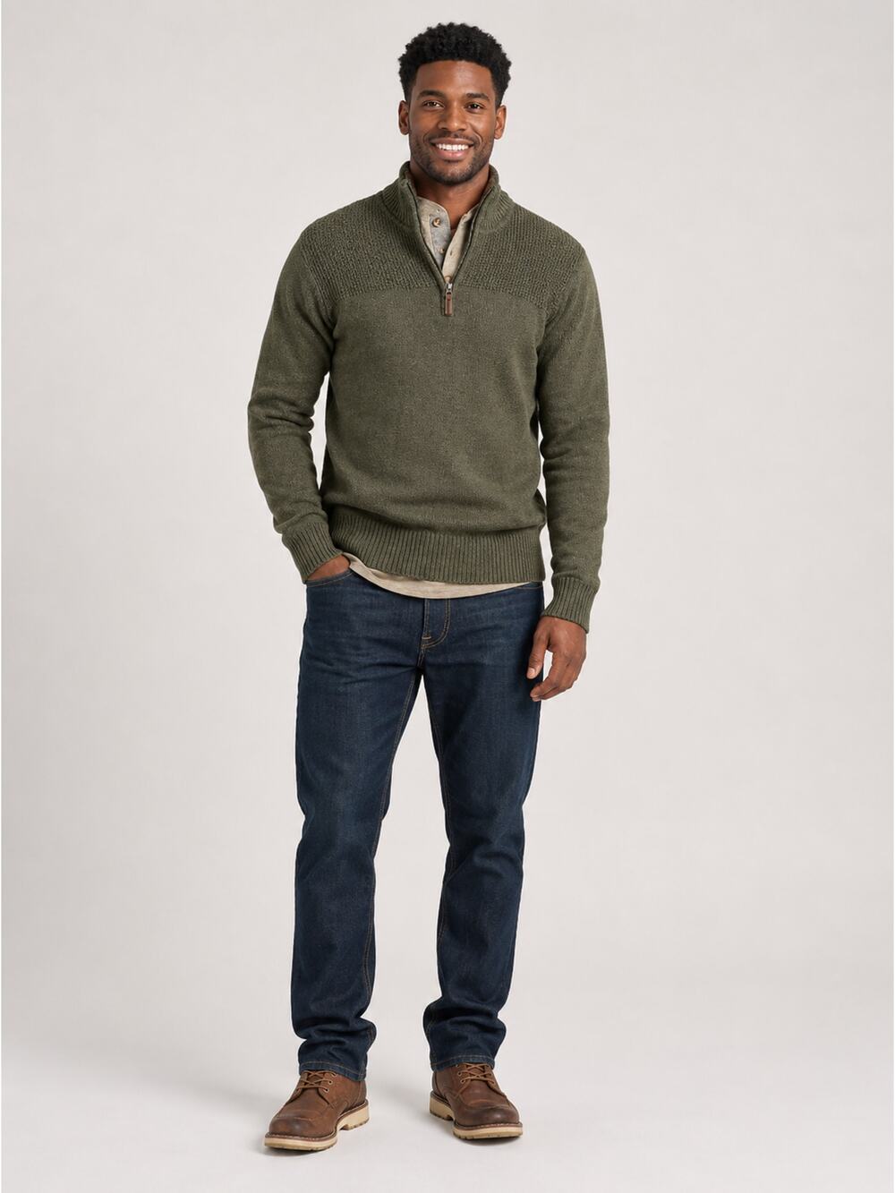 Coleman Quarter Zip Sweater Mens Large Sherpa Lined Collar Olive Drab Marl Green